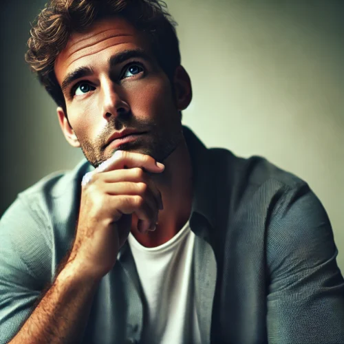 Le modèle dans ses pensées Un modèle homme en pleine réflexion